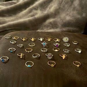 Variety of costume jewelry rings